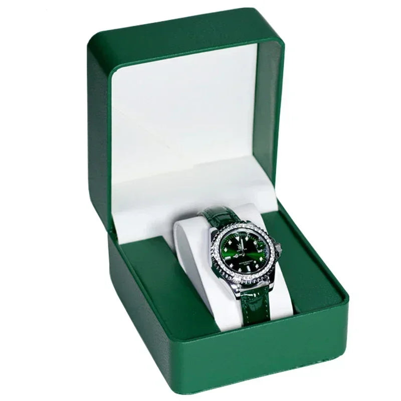 Oval Black Brown Green Single Pillow PU Leather Wristwatch Display Watch Case Organizer for Men Clamshell PU Leather Watch Case