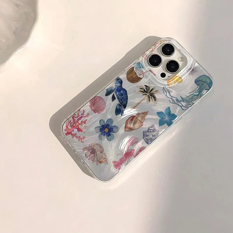 Ocean Elements Personalized Pattern Soft Phone Case For iPhone 16 Pro Max 16E 14 12 13 11 15 PRO Case X XR XS 7 8 Plus SE2 Cover Caseverse