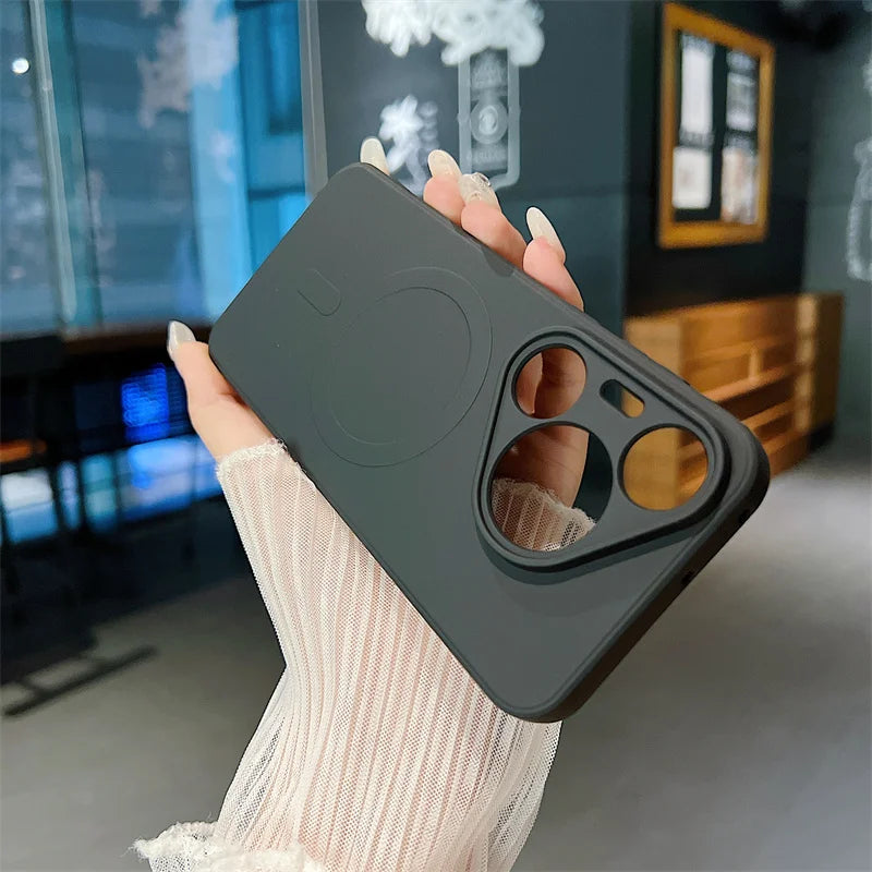Silicone Magnetic Phone Case for Huawei Pura 70 Pro Plus Ultra Magsafe Wireless Charging Anti Drop Protective Cover Bumper - Caseverse