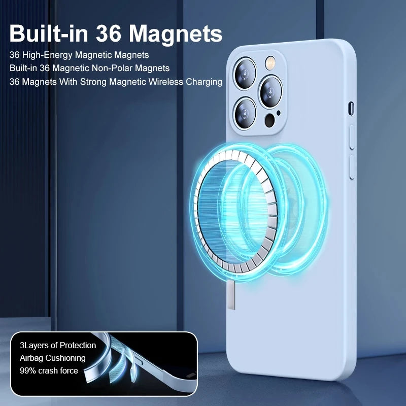 Original Magnetic Liquid Silicone Phone Cases For iPhone 16 15 14 13 12 11 Pro Max Magsafe Case Wireless Charge Shockproof Cover - Caseverse