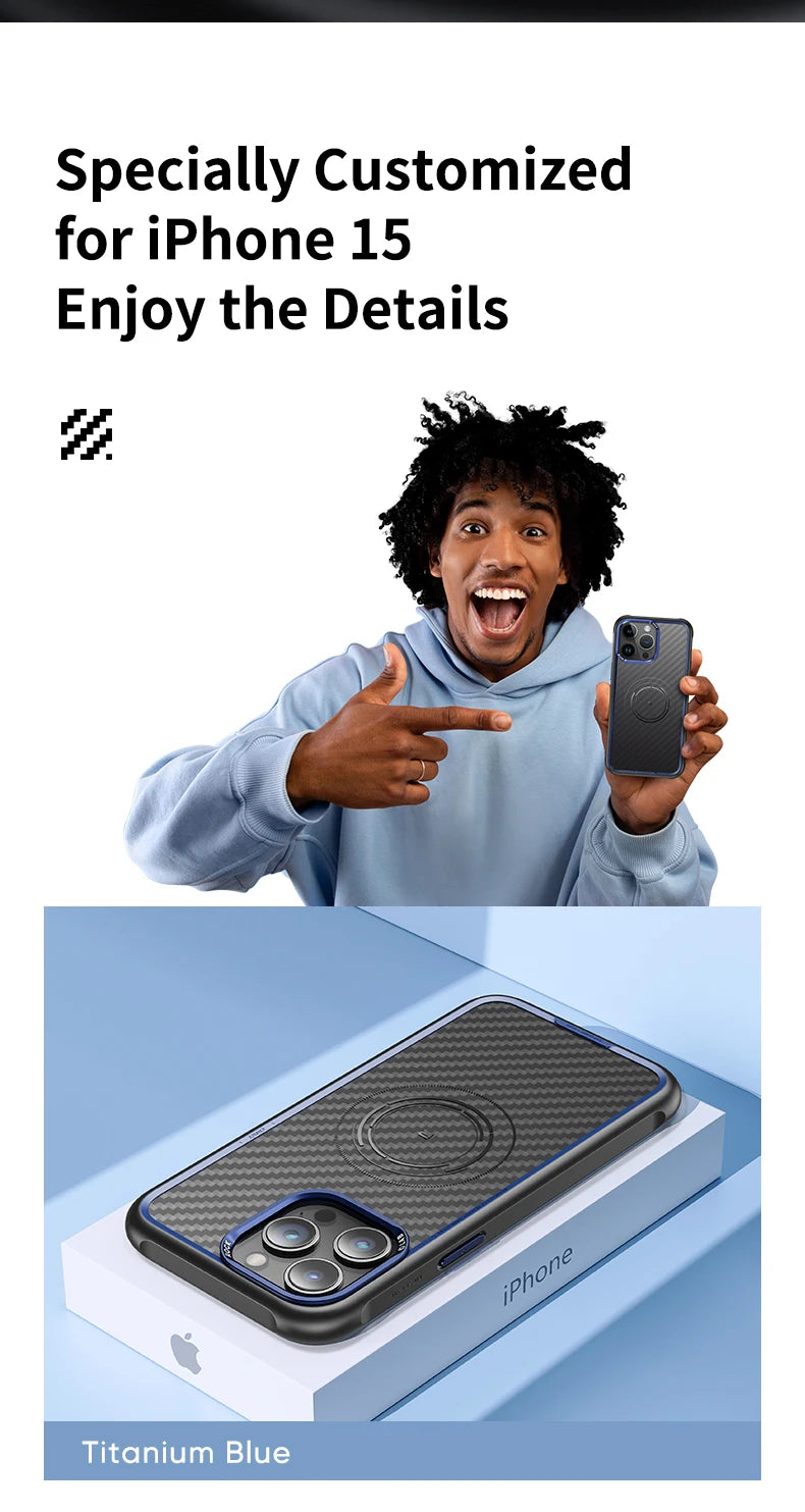 ROCK Kevlar Magnetic Case for iPhone 15 Pro Max Metal Lens Military Grade Shockproof Cover for iPhone 15 Compatible with MagSafe - Caseverse