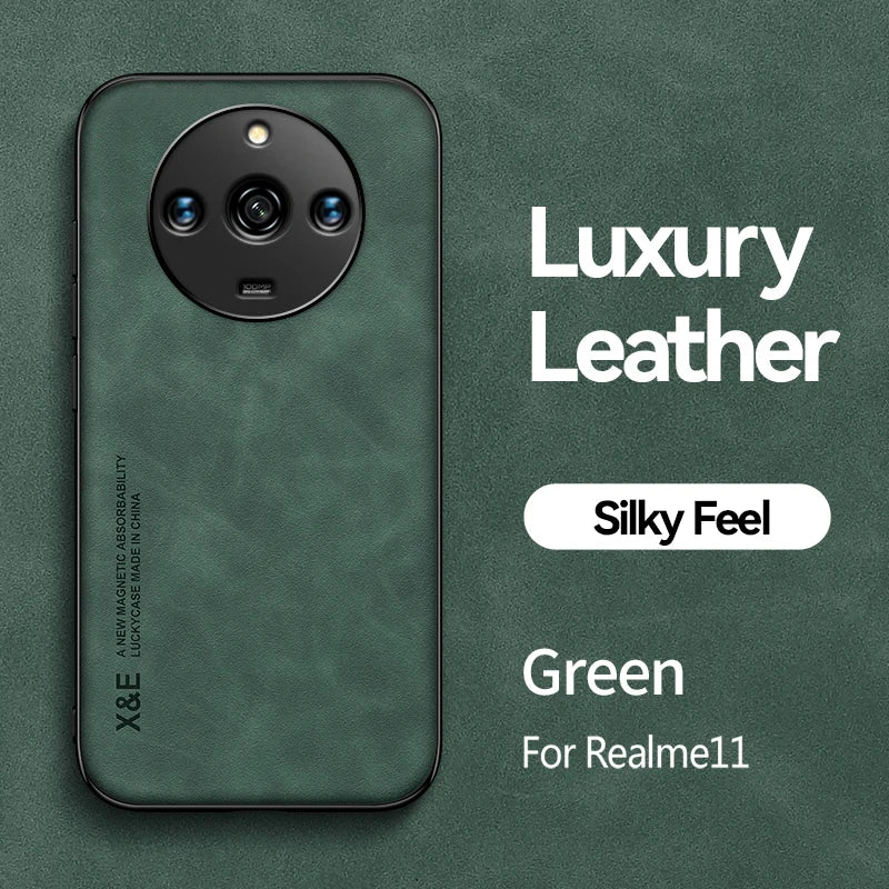 For Realme 11 Pro Plus Case Luxury Leather With Metal Plate Phone Cases For Realme 11 11Pro+ 5G Car Magnetic Holder Back Cover - Caseverse