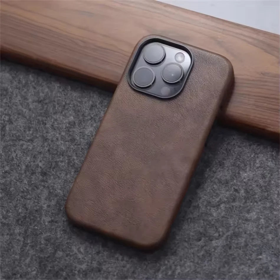 Luxury Business Vintage Leather Magnetic Phone Case for IPhone 16 Plus 15 14 13 12 Pro Max Metal Camera Frame Shockproof Cover Caseverse