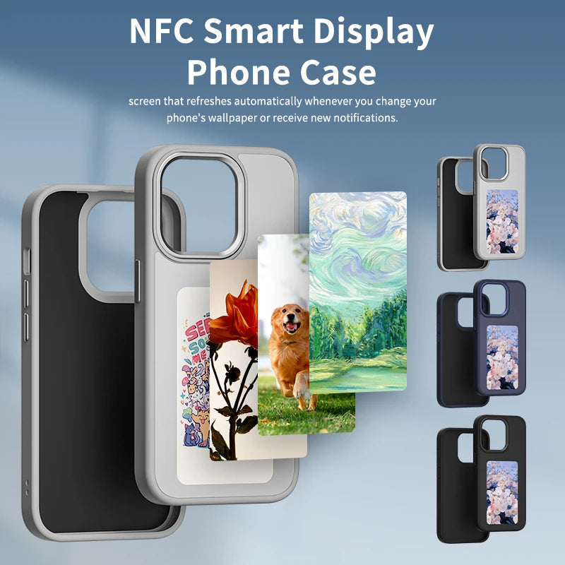 NFC DIY Picture Ink Phone Case for iPhone 16 15 14 13 Pro Max DIY Case Screen Phone Cover Cartoon Protection Funda Battery Free Caseverse