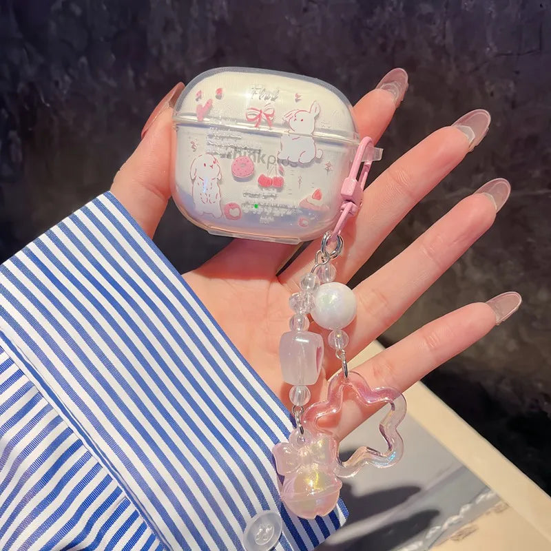 Suitable For Lenovo LP40 TWS Earphone Protective Case Cartoon Cherry Bow Headset Soft TPU Clear Earphone Cover With Keychain Caseverse