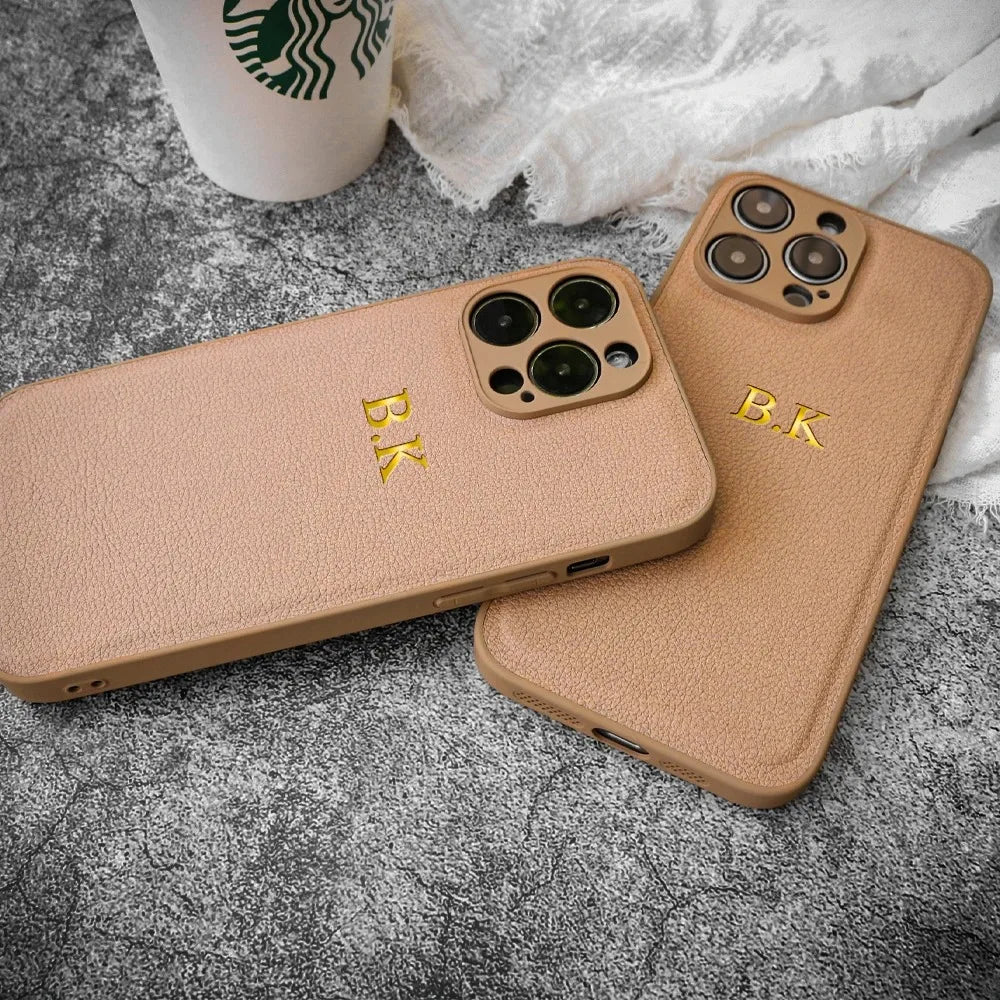 Customized Phone Case For iPhone 16 15 14 13 12 11 Pro Max Plus Personalized Name Initials Letters Luxury Leather DIY Cover 16 Caseverse
