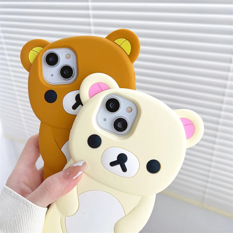 Cute 3D Cartoon Rilakkuma Bear Phone Case for iPhone 16 promax 15 14 13 12 11 Pro Max Xs XR 6 7 8 Plus SE Soft Silicone Cover - Caseverse