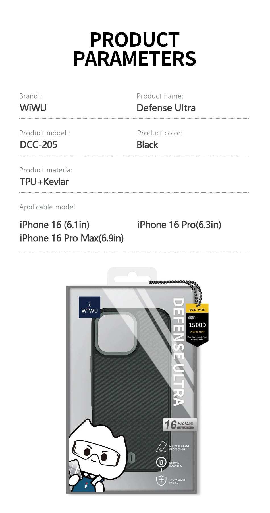 WiWU Kevlar Mobile Phone Case for iPhone 16 Pro Max TPU Frame Anti-fingerprint Case for iPhone 16 Pro N52 Magnetic Attached - Caseverse