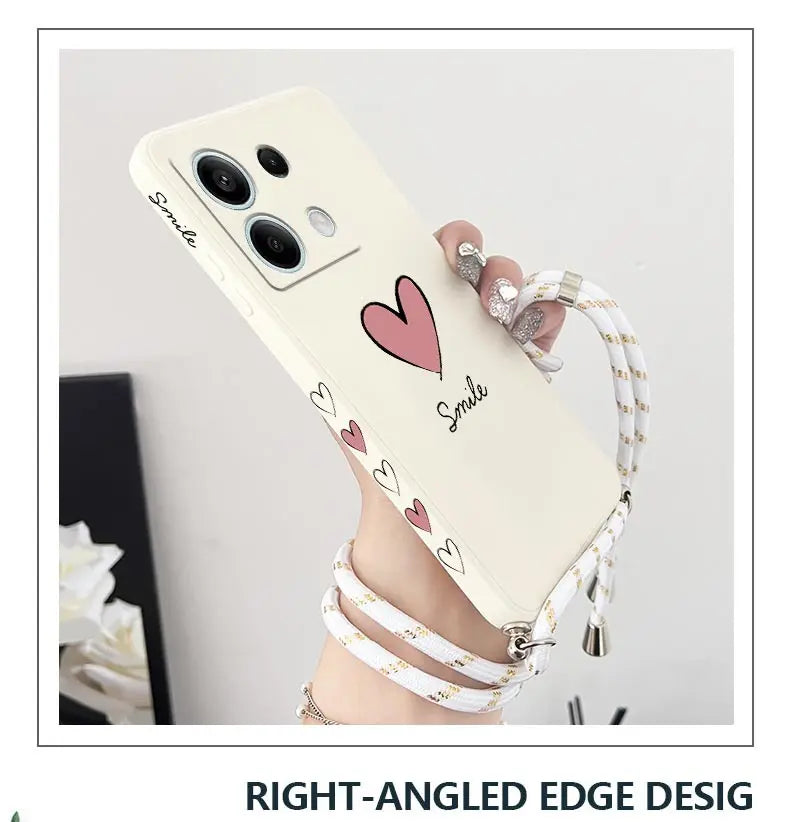 Note13 Big Red Heart Lanyard Silicone Phone Case For Xiaomi Redmi Note 13 13Pro Shatterproof Redmi Note 13ProPlus Back Cover - Caseverse