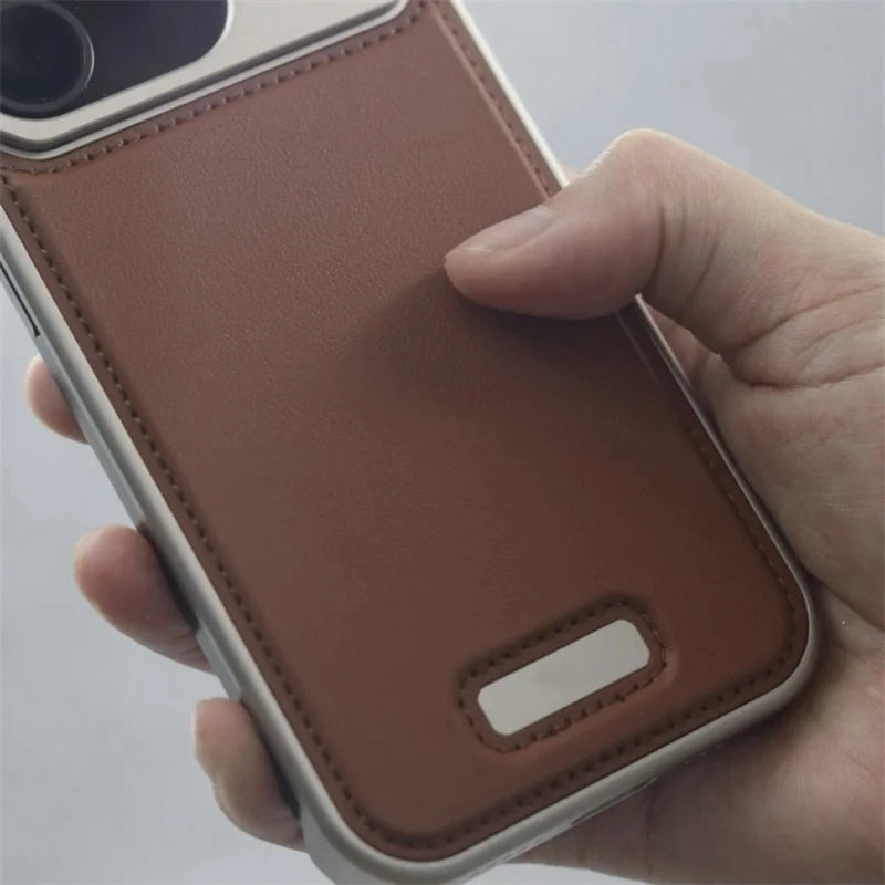 Aluminum Alloy Leather Magnetic Phone Case For iPhone 16 16pro 15 14 Pro Max Wireless Charging Metal Frameless Shockproof Cover Caseverse