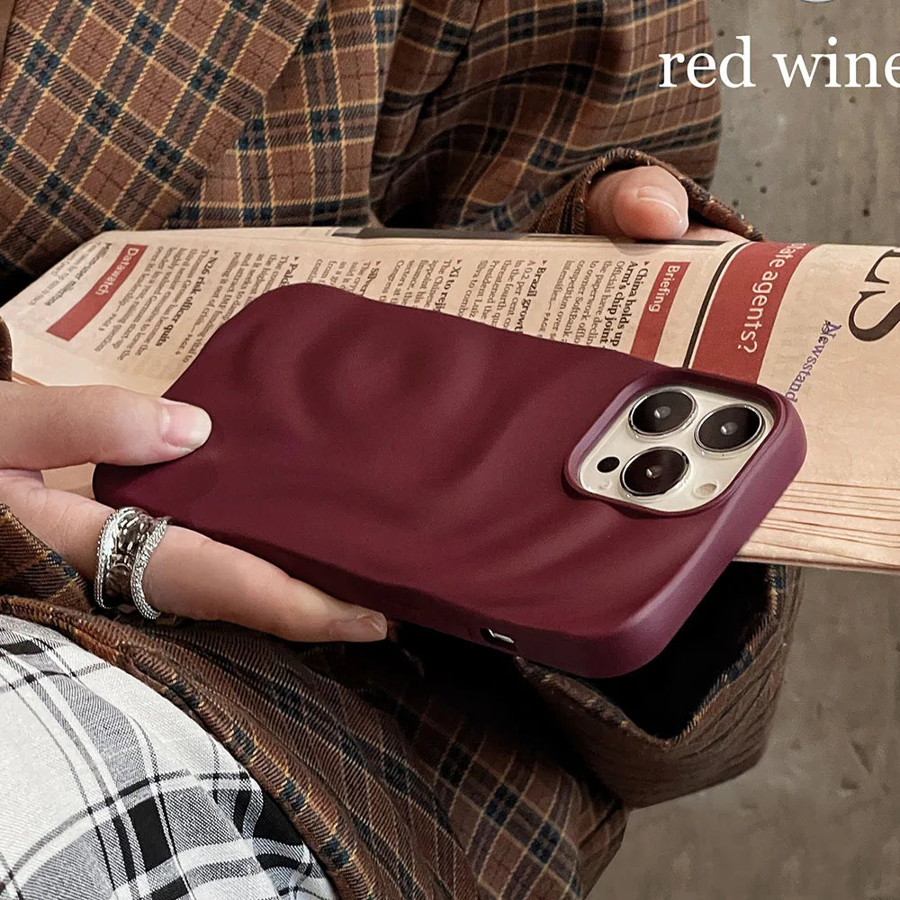 Ins Winter Wine Red 3D Pleats Wrinkle Phone Case for iPhone 12 13 14 15 16 Pro Max Soft Matte Cases for iPhone 11 Back Cover - Caseverse