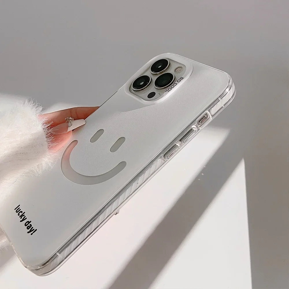Cute Smiling Face White Phone Cases for iPhone 16 Pro Max Plus 15 14 13 12 11 Cool Minimalist Phone Covers - Caseverse