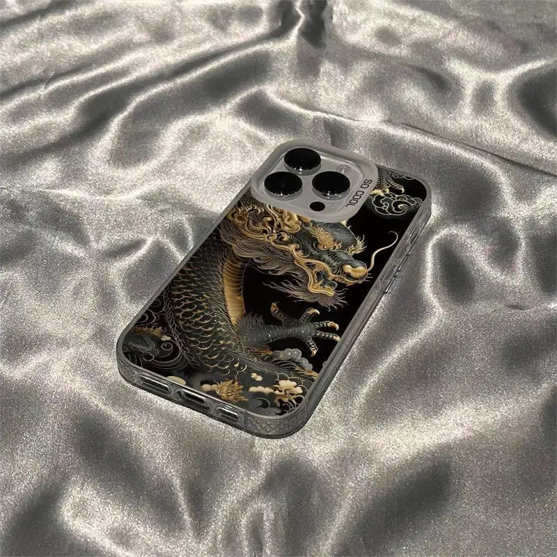 Golden Dragon Personality Pattern Shockproof Matte Phone Case For iPhone 16 15 14 13 12 11 Pro Max XR XS MAX 7 8 PLUS MINI Cover - Caseverse