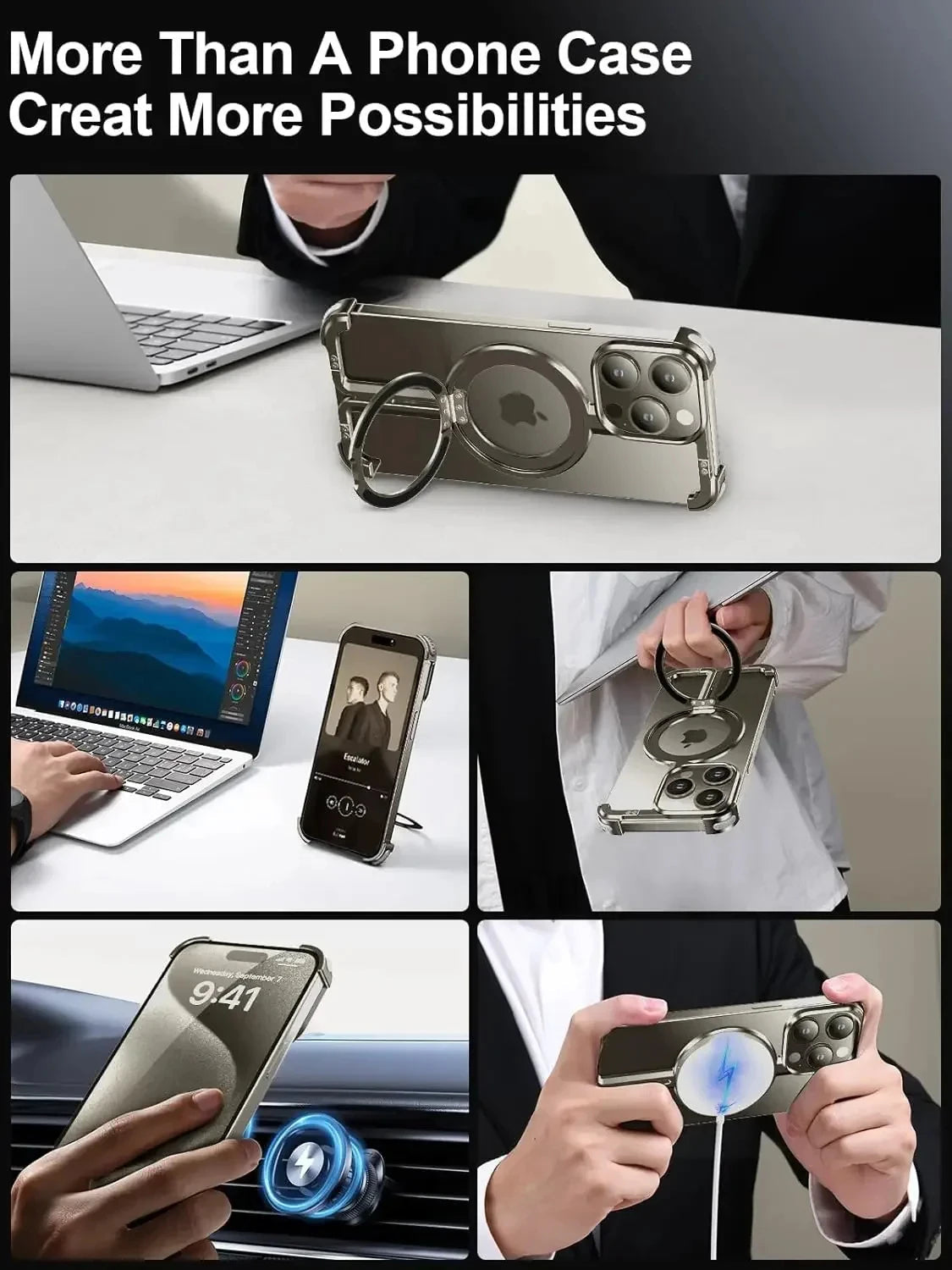 Metal Frame Magsafe Phone Case for iPhone 16 15 14 13 Pro Max Wireless Charging Aluminum Alloy Frameless Holder Shockproof Cover Caseverse