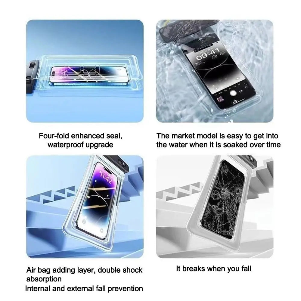 Transparent Waterproof Phone Case Touch Screen Under 7.0 inches Mobile Phone Cover with Lanyard Phone Sealed Bag Swimming&Diving - Caseverse