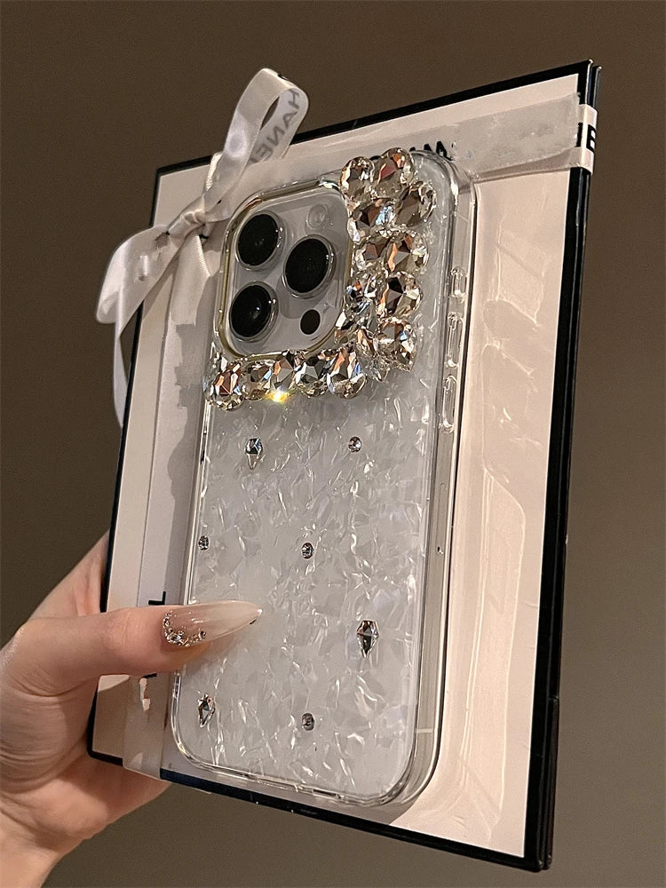 Bling Siliver Color Diamond Phone Cases For iPhone 16 15 Pro Max 12 13 14 Pro Max High-end Luxury Marble Protective Soft Cover - Caseverse