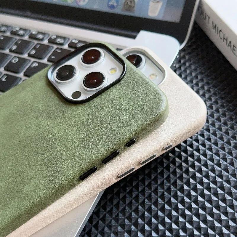 Luxury Business Vintage Leather Magnetic Phone Case for IPhone 16 Plus 15 14 13 12 Pro Max Metal Camera Frame Shockproof Cover Caseverse