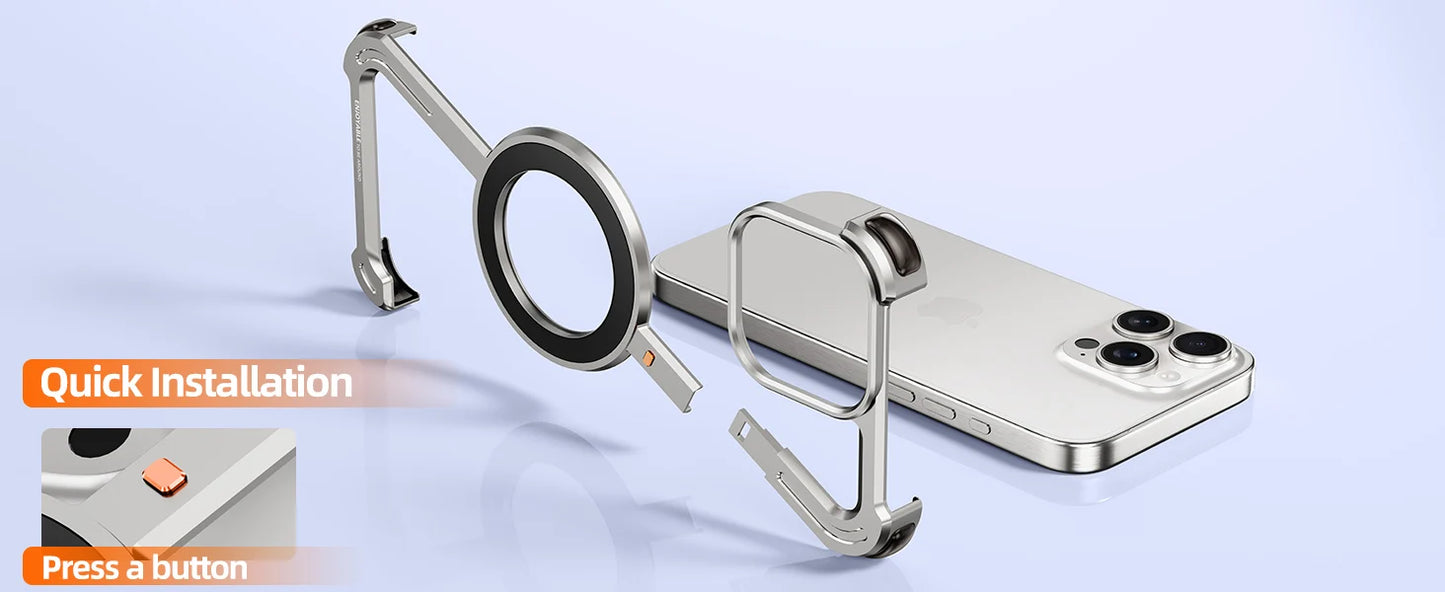 Eary Aluminum Alloy Z-Shape Phone Case for iPhone 16 Pro Max Metal Frameless Magnetic Bumper Minimalist Slim Protective Cover