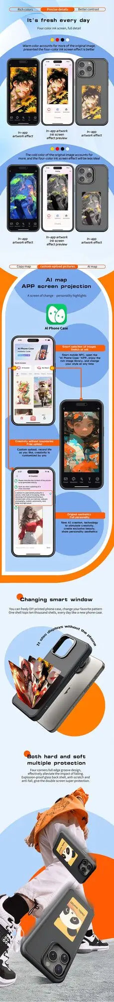 New-tech NFC Function Phone Case For Iphone 15 14 13 Pro Max DIY Cases E-Ink Screen Phone Cover Cartoon Girl Fundas Battery Free - Caseverse