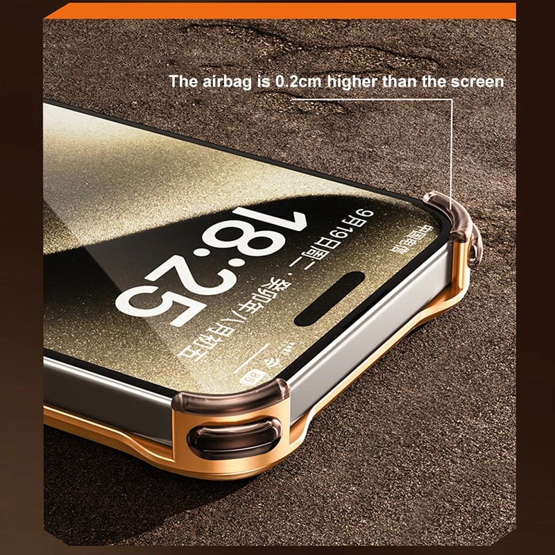 Metal 3D Track Bumper Phone Case For iPhone 16 Plus 15 14 Pro Max 15Pro Aluminum Alloy Frameless Shell Air Bag Shockproof Cover Caseverse