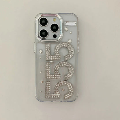 Korean Stylish Glittering Zircon 555 Fashionable Chic Case for iPhone 16 15 14 13 11 Pro Max Back Phone Cover for 12 Pro Max - Caseverse