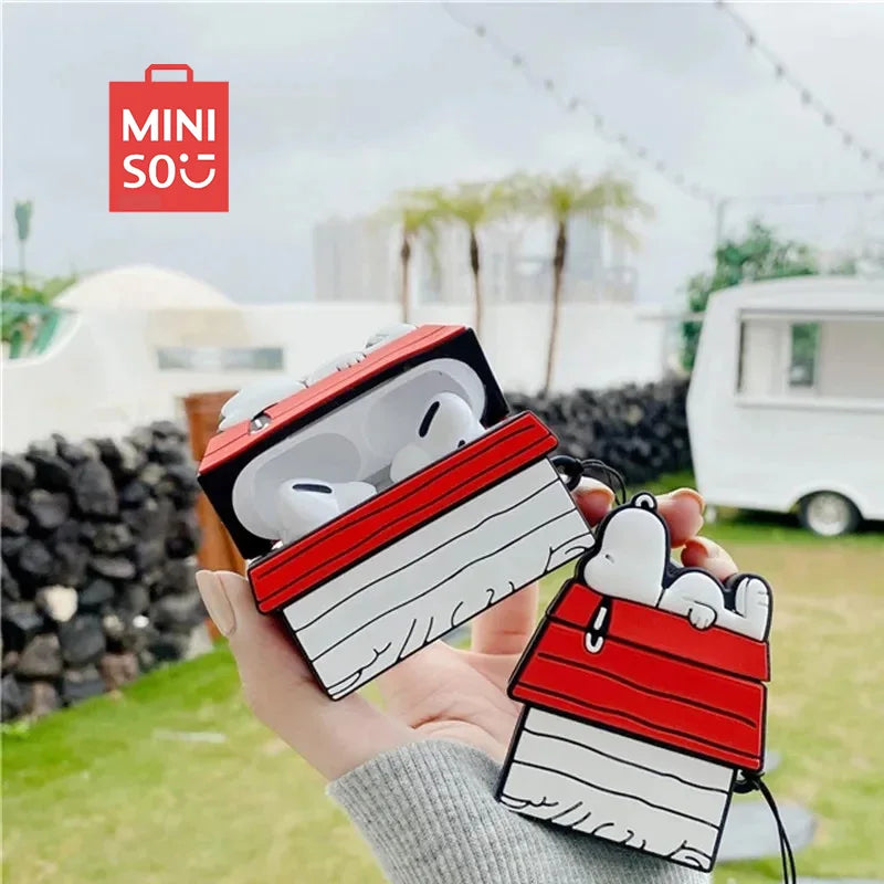 NEW MINISO Snoopy Earphone Case for Airpods Pro 1 2 3 Cartoon Silicone Wireless Bluetooth Earbuds Protective Cover With Lanyard Caseverse