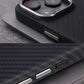 Luxury Alloy Lens 3D Relief Black Carbon Fibre Pattern Case For iPhone 13 14 15 16 Pro Max Slim Shockproof PC Cover For Magsafe Caseverse