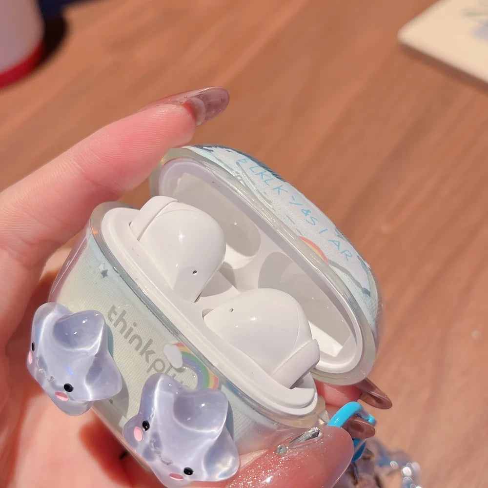 Suitable For Lenovo LP40 TWS Earphone Protective Case Cartoon Cherry Bow Headset Soft TPU Clear Earphone Cover With Keychain Caseverse