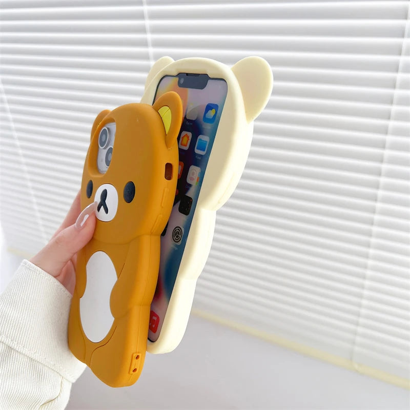 Cute 3D Cartoon Rilakkuma Bear Phone Case for iPhone 16 promax 15 14 13 12 11 Pro Max Xs XR 6 7 8 Plus SE Soft Silicone Cover - Caseverse