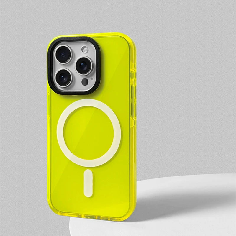 Transparent Neon Color MagSafe Phone Case for iPhone 16 15 Pro Max 14Pro 13 14 12 Wireless Charging Soft Silicone Bumper Cover - Caseverse