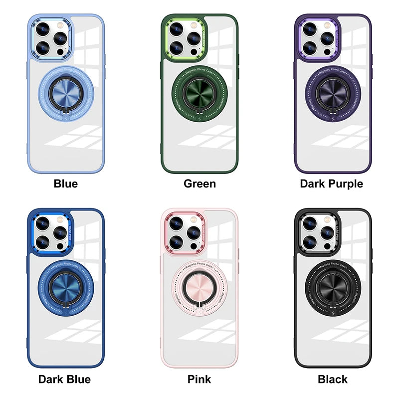 Metal Ring Magnetic Bracket Wireless Charging Phone Case for iPhone 16 15 14 Pro Max