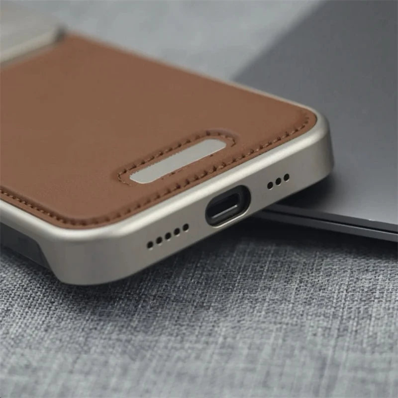Aluminum Alloy Leather Magnetic Phone Case For iPhone 16 16pro 15 14 Pro Max Wireless Charging Metal Frameless Shockproof Cover Caseverse