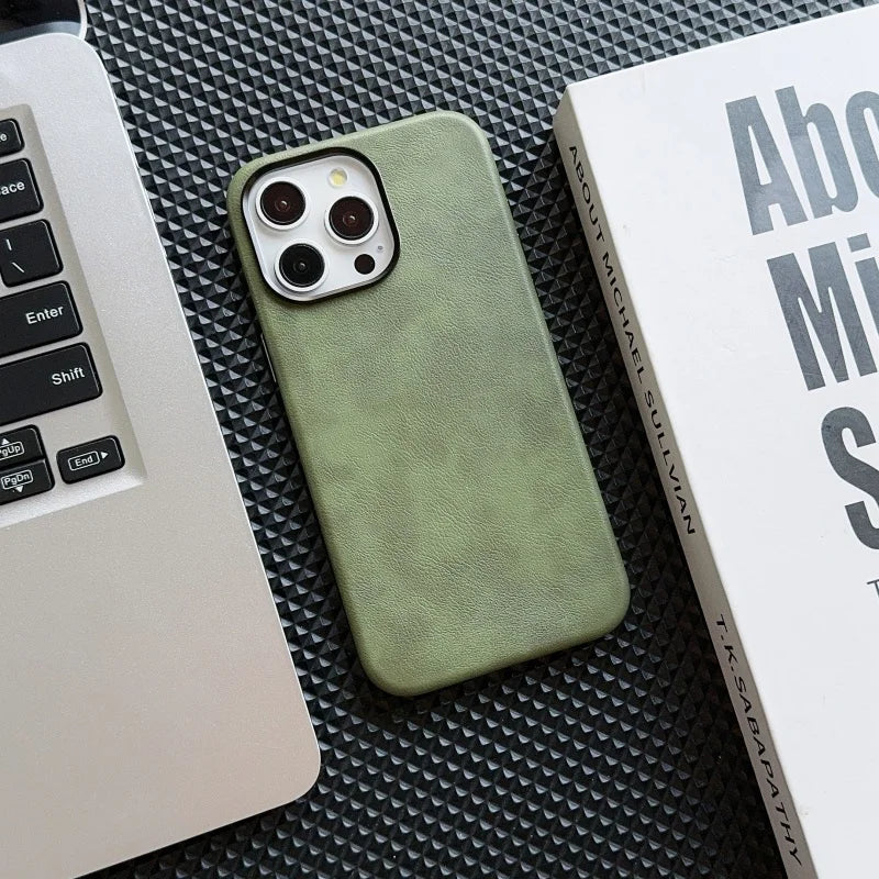 Luxury Business Vintage Leather Magnetic Phone Case for IPhone 16 Plus 15 14 13 12 Pro Max Metal Camera Frame Shockproof Cover Caseverse