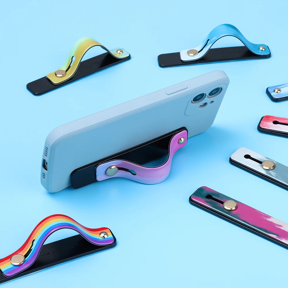 Push Pull Rainbow Phone Grip Silicone Phone Stand Finger Ring Holder Finger Strap Bracket Portable Telescopic Wrist Band - Caseverse