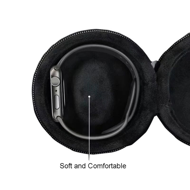 Travel Watch Case,Single Watch Box with Zipper for Storage, Cushioned Round Portable Watch Case for Wristwatches