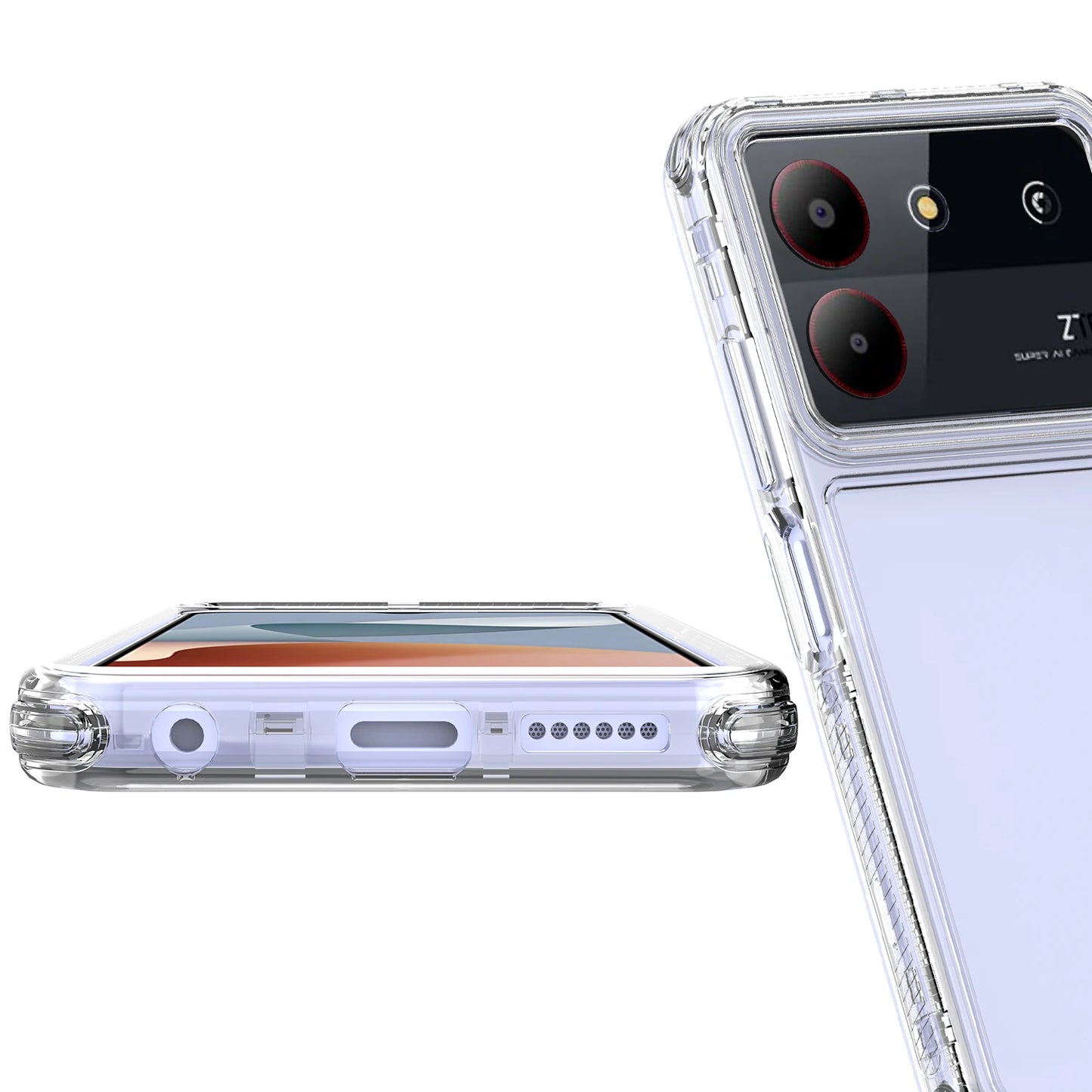 3 in 1 Rugged Armor Shockproof Phone Case For ZTE Blade A54 A34 6.6 inches Hard Plastic Frame Transparent TPU Back Cover Fundas - Caseverse