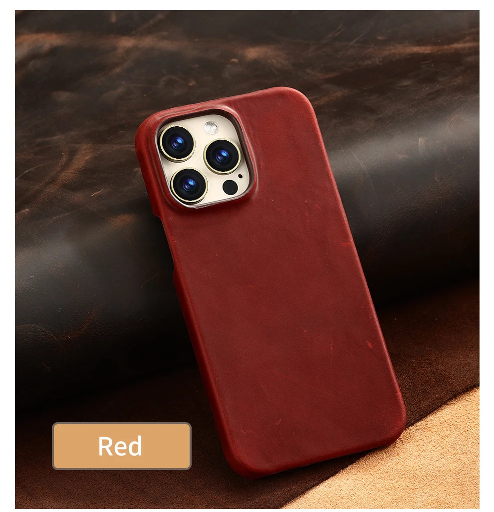 Retro Cowhide Phone Case for iPhone 16 15 13 14 Pro Max 16Pro 14Pro 15Pro Luxury Crazy Horse Genuine PULL-UP Leather Back Cover Caseverse