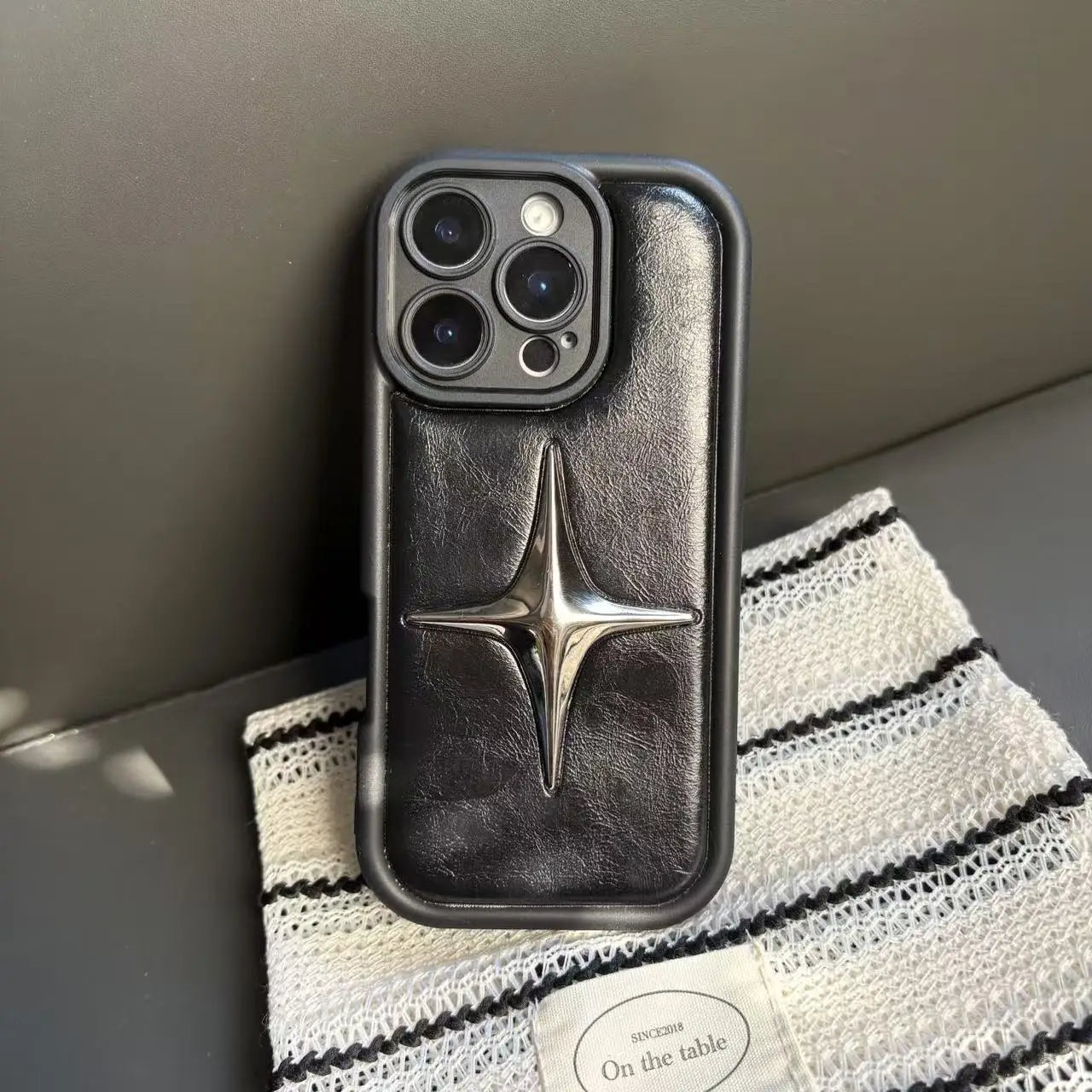 Luxury Metal Star PU Leather Phone Cover Case For iPhone 16 15 14 13 12 11 Pro Max Shockproof Protective Men Women Stylish Cases Caseverse