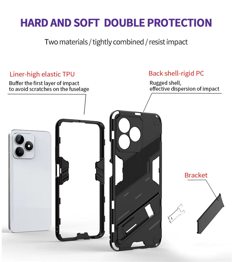 For Realmi C53 4G Case Shockproof Rugged Armor Phone Case For Realme C53 C 53 4G RMX3760 6.74" Magnetic Holder Stand Back Cover - Caseverse