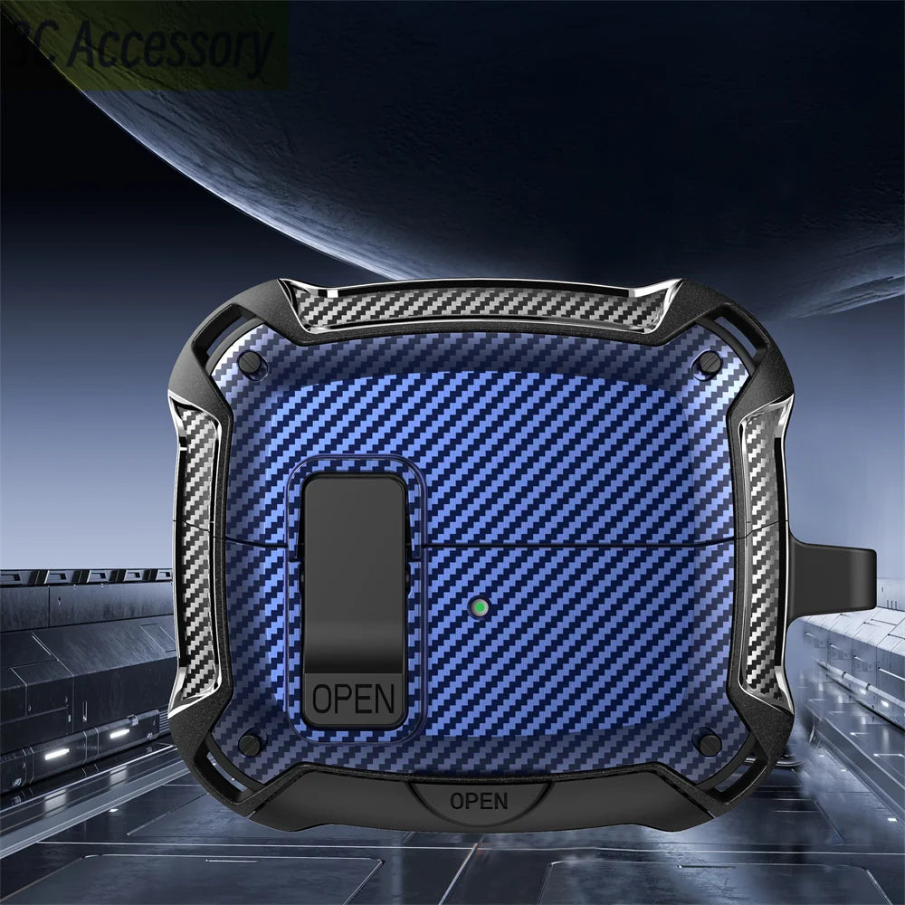 2025 New Phone Stand Case For Samsung Galaxy Buds 3 Pro Case With Secure Lock Clip & Cleaning kit Carbon Fiber Cover For Buds 3