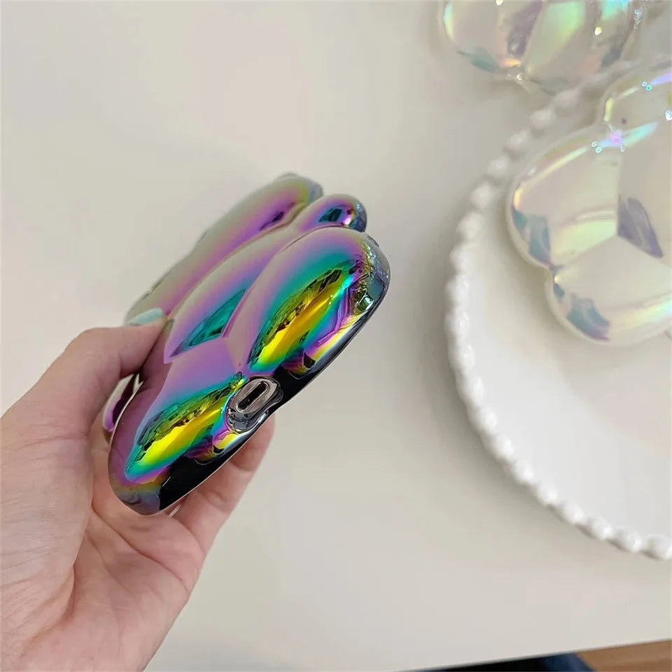 Luxury laser cute 3D bear anti-drop bumper shockproof phone case for iPhone 11 12 13 14 Pro Max shockproof Soft silicone cover - Caseverse