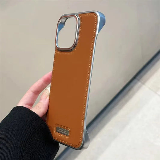 Phone Case Luxury Matte PU Leather Frameless For iPhone 16 15 14 13 12 Pro Max Plus Metal Lens Protection Shockproof Back Cover Caseverse