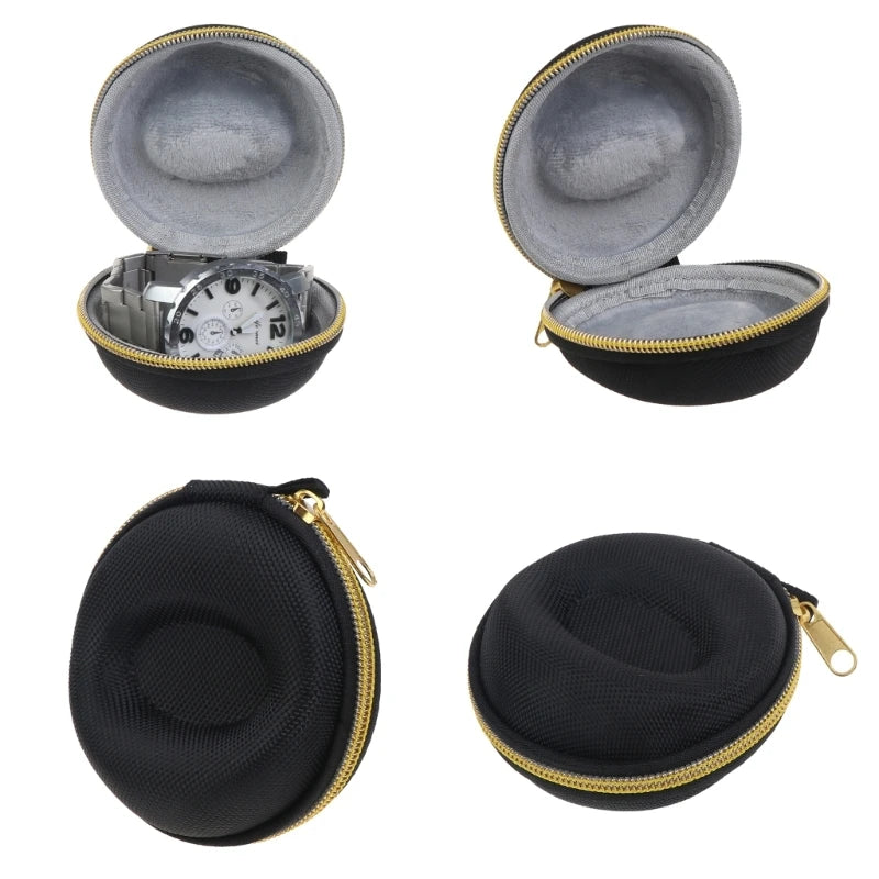 Travel Watch Case,Single Watch Box with Zipper for Storage, Cushioned Round Portable Watch Case for Wristwatches