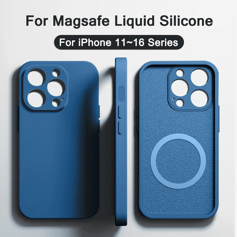 Original Magnetic Liquid Silicone Phone Cases For iPhone 16 15 14 13 12 11 Pro Max Magsafe Case Wireless Charge Shockproof Cover - Caseverse