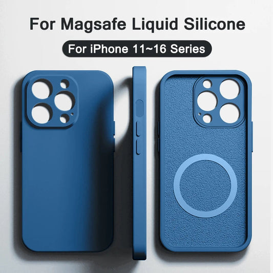 Original Magnetic Liquid Silicone Phone Cases For iPhone 16 15 14 13 12 11 Pro Max Magsafe Case Wireless Charge Shockproof Cover Caseverse