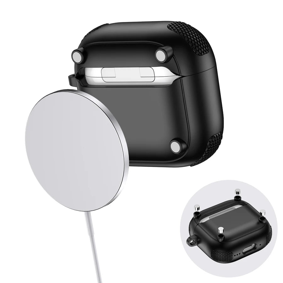 Armor locking clasp Earphone Cover For AirPods 4 3 2Pro With Plated Purple Strips With Magnetic Attraction Protective Case