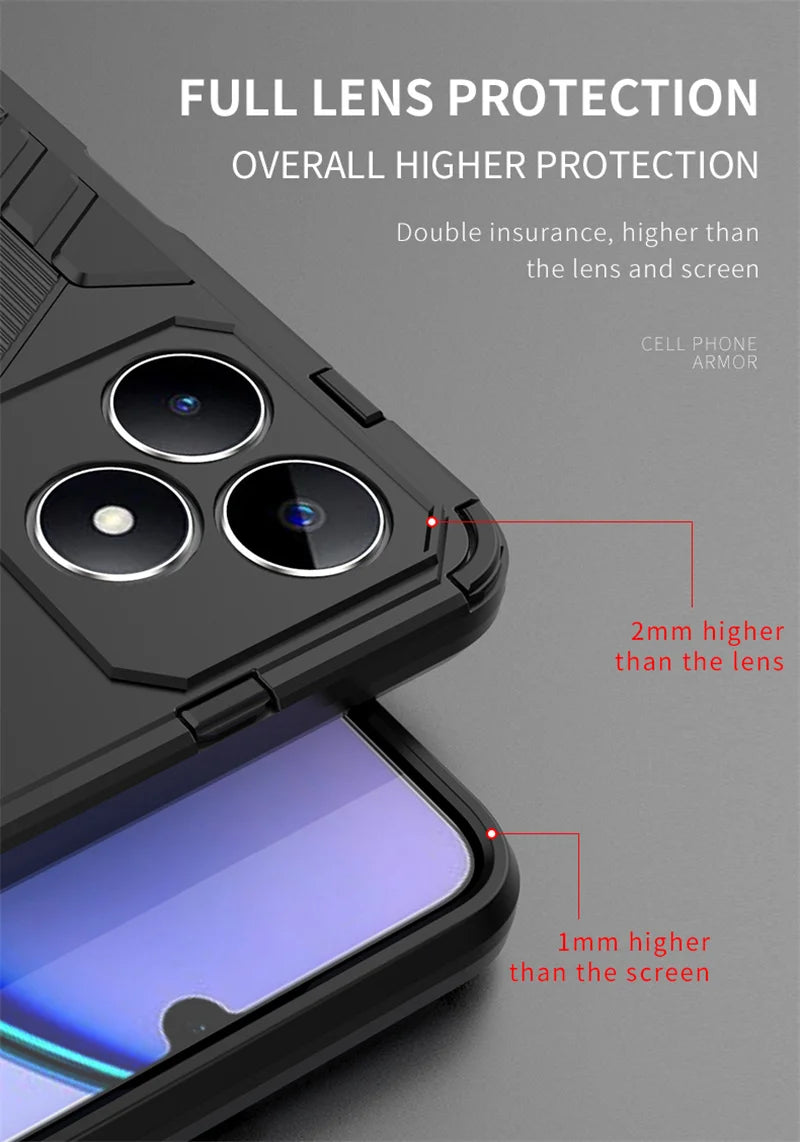 For Realmi C53 4G Case Shockproof Rugged Armor Phone Case For Realme C53 C 53 4G RMX3760 6.74" Magnetic Holder Stand Back Cover - Caseverse
