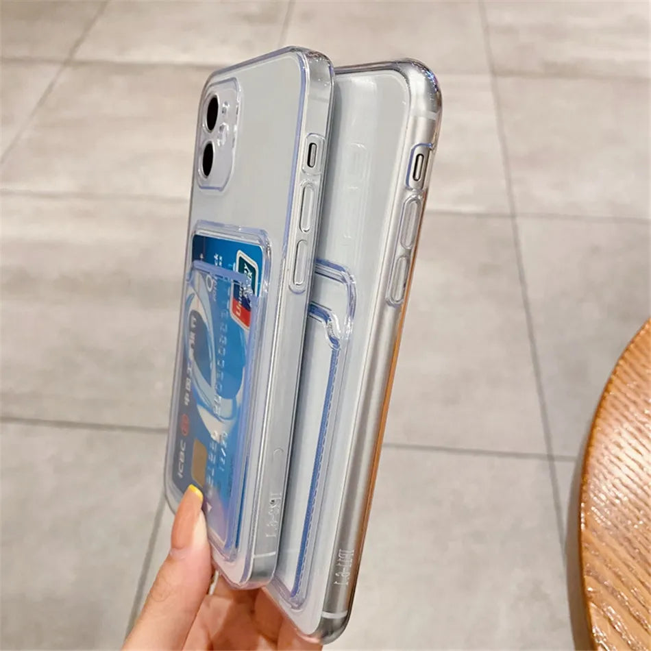 Clear Phone Case For iPhone 11 12 13 14 Pro Case for iphone X XS Max XR 7 8 Plus SE Cases Cover Soft Silicone Wallet Card Holder - Caseverse