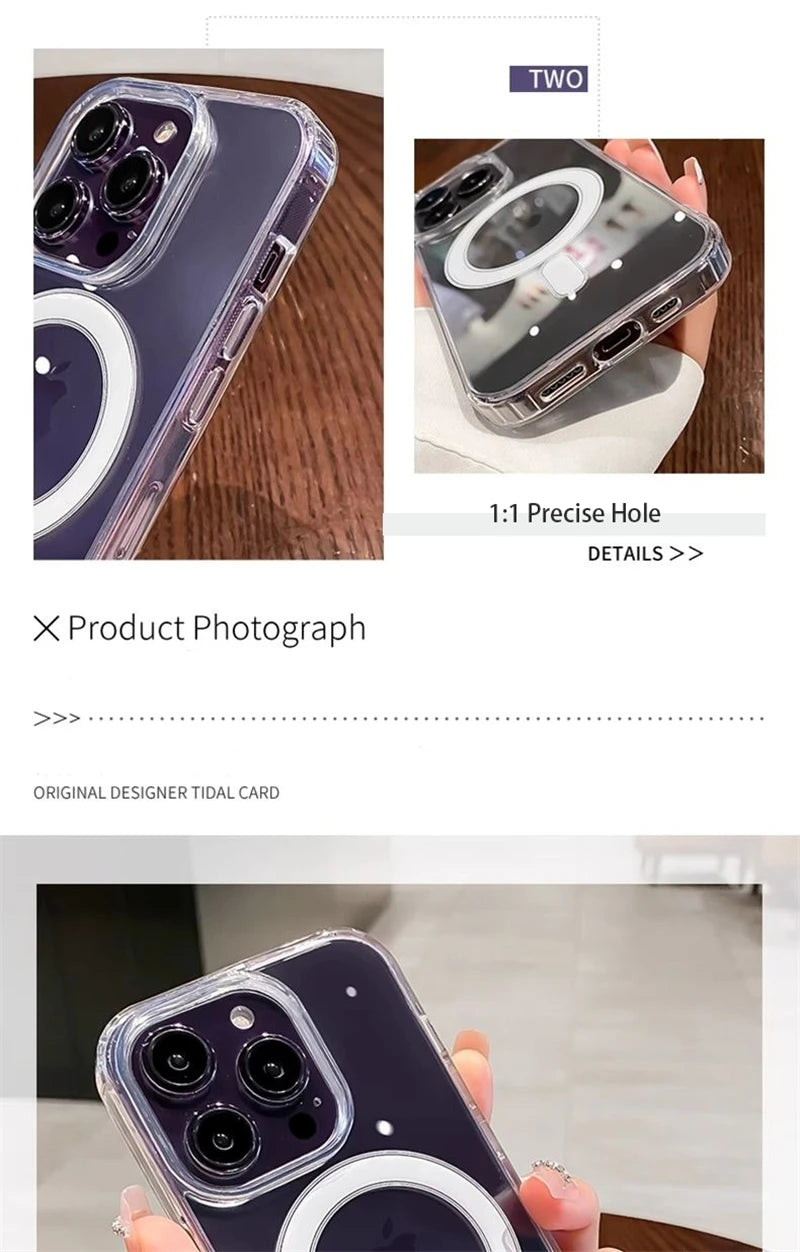 Original Clear For Magsafe Magnetic Wireless Charging Case For iPhone 15 14 13 12 Mini 11 Pro X XR XS Max 7 8 Plus Acrylic Cover - Caseverse