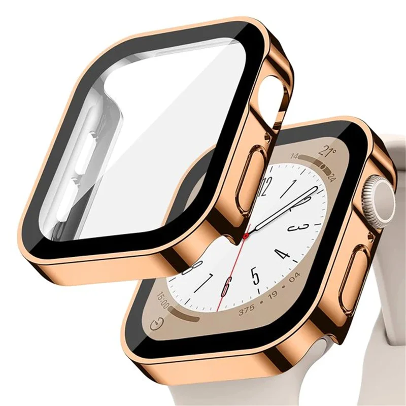 Electroplating Waterproof Case for Apple Watch Cover 41mm 40mm 45mm 44mm Screen Protector Glass Bumper iWatch 4 5 6 SE 7 8 9